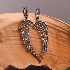 ต่างหู Angel Wing Long dangle ประกายเพชรหรูหรา925คริสตัลเงินสเตอร์ลิงต่างหูทำด้วยมือสีดำ - Product Image 2