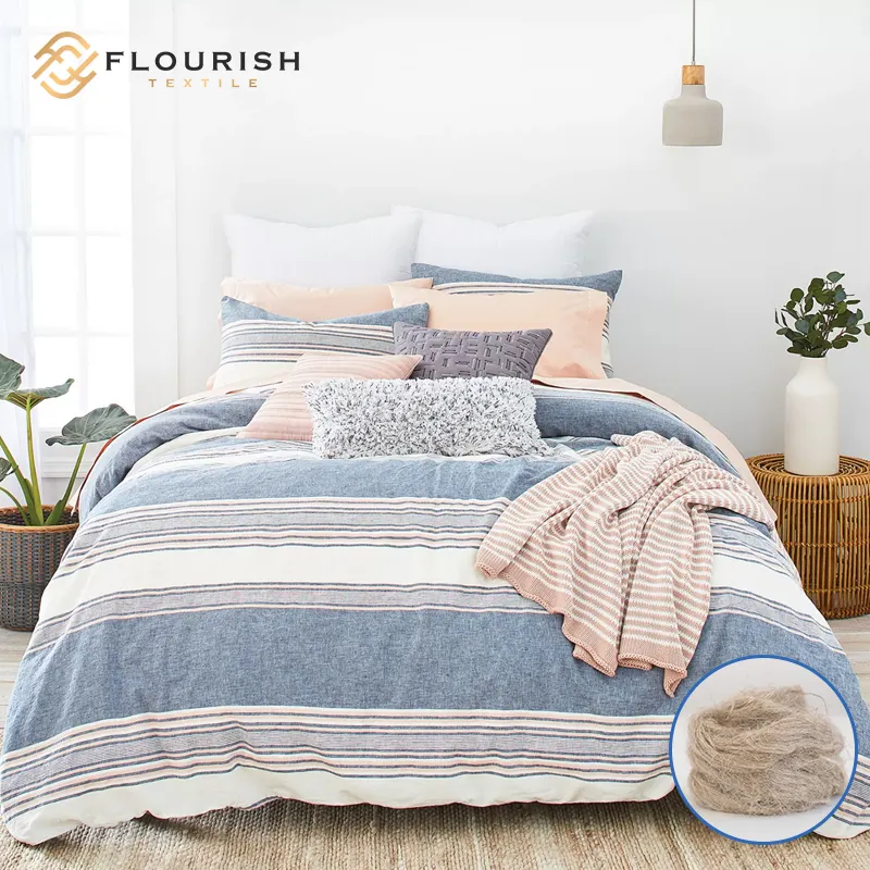 Flourish Hot Sale organic flax linen duvet cover Copper Ion Infused King Size Bedding Linen Fitted Bed Sheet Set For Star Hotel