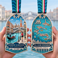 Médaille personnalisée de la demi-marathon de Venise en Italie 21,1 km, récompense de finisseur de la course virtuelle sur le canal, en alliage de zinc, impression UV 3D, prix de course sportive