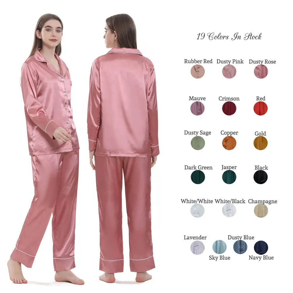 Langarm-Pyjama, Seidensatin-Damen-Pyjama-Set, Plus Size-Pyjama für zu Hause