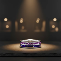 Bagues de mariage POYA 8 mm en carbure de tungstène poli argenté avec incrustation d'améthyste violette et d'alexandrite, bijoux de fiançailles pour couple