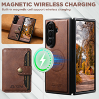 Étui portefeuille magnétique texturé en cuir de vachette PU avec support de chargement sans fil et boucle pour Samsung Z Fold 8 Ultra / Z Fold 7 / Z Fold 6
