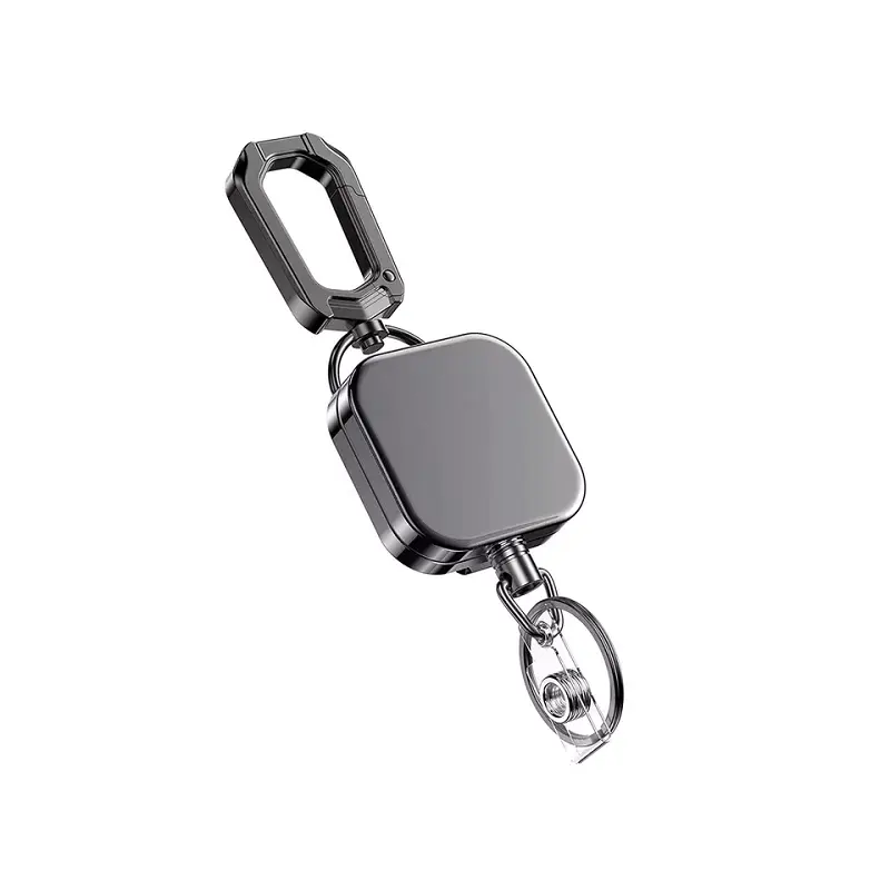 Custom Logo Fashion Portable Retractable Badge Holder Id Card Scroll Hiking Buckle Decorative Alloy Metal Keychain