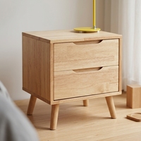 Table de chevet en bois massif de caoutchouc nordique avec 2 tiroirs, armoire de rangement moderne et simple pour chambre à coucher