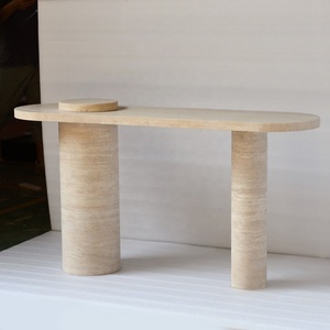 Table <span class=keywords><strong>console</strong></span> de luxe personnalisée en travertin beige minimaliste style italien salon moderne longue <span class=keywords><strong>console</strong></span> en pierre naturelle pour les couloirs - Product Image 1