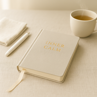 LABON Carnet à couverture rigide en lin taupe avec bloc de texte en feuille d'or pour une écriture ciblée et une planification quotidienne équilibrée