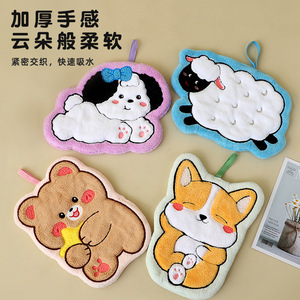 Cute Animal Hand Towel Coral Fleece Quick Dry Hangable For Home Bathroom Use - Product Image 2