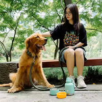 Botol Air Anjing 3-in-1 Portabel untuk Perjalanan Hewan Peliharaan, Baja Tahan Karat 304, Terisolasi, Kapasitas Besar, Dapat Dilepas, untuk Penggunaan Luar Ruangan