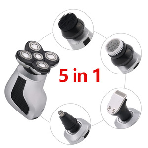 Afeitadora eléctrica multifunción 5 en 1, recargable por USB, 5 cuchillas, cepillo de silicona, recortadora de pelo para la nariz, afeitado esencial para hombres - Product Image 4