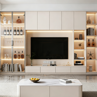Meuble TV moderne multifonctionnel mural, console multimédia avec étagère en verre pour le salon