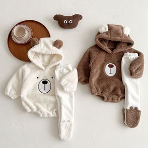 Nuovo arrivo Set di abbigliamento invernale per bambini Outwear in pile Design orso felpa invernale per neonati felpa con cappuccio - Product Image 2