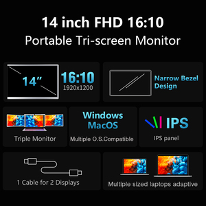 OEM 14 Inch Trio - Portable Monitor for Laptops <strong>Full</strong> HD USB C Screen Plug and Play Gaming Monitor - Product Image 3