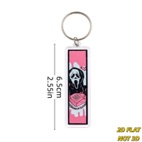 Porte-clés rose d'horreur avec masque hurlant de dessin animé, téléphone rétro et cœurs, style gothique Y2K en acrylique, parfait