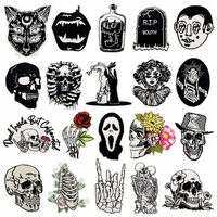 Patch brodé thermocollant en gros, motif crâne fantôme, style punk, applique décorative pour vêtements, sacs, chapeaux