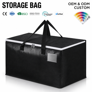 Black Non Woven <b>Storage</b> <b>Bag</b> Zipper Closure Carry Handle Collapsible Organizer for Clothing Quilt Seasonal Packing - Product Image 1