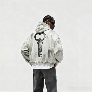 Felpa con Cappuccio da Uomo Stile Streetwear Personalizzabile con Logo, Doppia Cerniera, Lavaggio Effetto Vissuto, Alta Qualità - Product Image 3