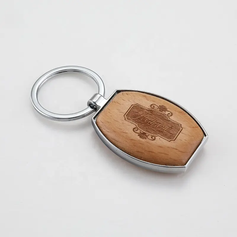 China custom logo print wood Laser Engrave Name Wooden Keychain Blank Inital Wood Keyring