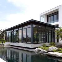 Véranda en aluminium sur mesure de style moderne, préfabriquée, quatre saisons, avec toit rétractable et porte transparente pour jardin
