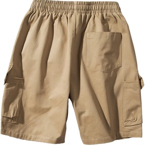 Shorts cargo en coton pour homme, taille élastique, style mi-taille, uni, décontracté, streetwear, longueur genou, léger, fin, été - Product Image 4