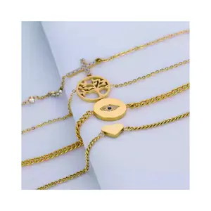 Women 18k Gold Plated Adjustable Infinity Tree Of Life Tree Turkish Evil Eye Infinity Heart Symbol Charm Link Bracelet