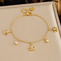 Ensemble collier et bracelet en acier inoxydable 316L pour femmes, breloques couronne et zircon CZ rond, finition or 18 carats PVD, cadeau élégant OEM