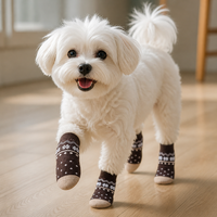 Chaussettes antidérapantes en mélange de coton pour chien, tricotées avec grip pour pattes et sangle, 4 couleurs au choix pour petits chiens, utilisation intérieure et extérieure