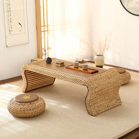 Ensemble de table basse en bambou et rotin tissé à la main, style zen japonais, meubles de salon pour les cérémonies du thé et la relaxation