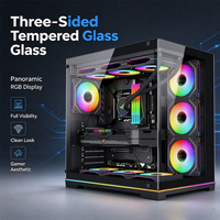 Casing PC Gaming Kaca Temper Berlogo Kustom Mid Tower ATX ITX Kabinet Komputer Desktop Mendukung Pendingin Air 360mm Stok Tersedia