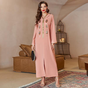 Robe longue ethnique musulmane pour femmes marocaines, à capuche, en or, avec des strass en forme de diamant faits à la main, de couleur <span class=keywords><strong>rose</strong></span> - Product Image 2