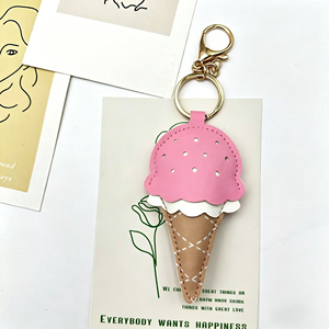 Porte-clés <span class=keywords><strong>de</strong></span> luxe anti-perte en cuir PU tressé avec pendentif pompon, motif mini crème glacée, bonbon ou sucette - Product Image 6