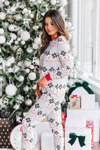 Christmas <b>Matching</b> Family Pajamas Set <b>Long</b> Sleeve Knitted Cotton Print Winter Sleepwear Full Length Cozy Homewear - Product Image 4