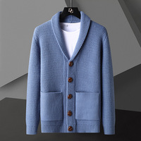 Cardigan en laine grande taille pour hommes avec bouton en corne Automne Hiver Nouvelle version Fermeture éclair