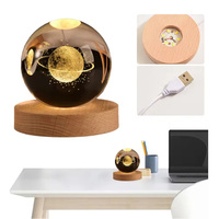 Veilleuse 3D avec Boule de Cristal 3D, Lampes Lune pour Enfants, Artisanal Globe Terre Univers, Décoration de Bureau Maison, Cadeaux Noël Saint-Valentin