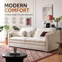 Sofá de Felpa Crema con Cojín Grueso, Soporte Suave, Tela Resistente, Confort Profundo, Estilo Atemporal, Ideal para Cualquier Decoración del Hogar