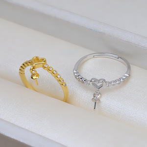 Anneau de vie en argent S925 en forme de cœur, réglable, accessoires de bijoux en perles DIY, support vide tendance, série 258 - Product Image 2
