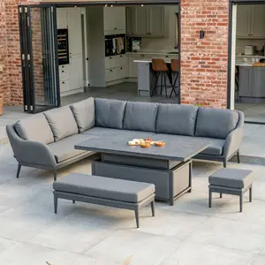 Outdoor Luxury Waterproof Aluminum Sofa Patio Corner Sofa With Adjustable Height Table Fabric Furniture Metal Garden Lounge Set