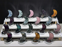 Lampe en cristal en gros, matériaux variés, agate mousse, fluorite, quartz jaune, lampe en forme de lune pour cadeau