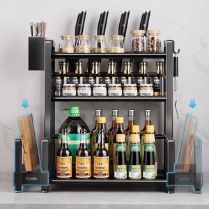 Étagère à épices multi-niveaux pour cuisine avec porte-couteaux, porte-baguettes, planche à découper et support pour couvercles, en acier au carbone, pliable, pour comptoir - Product Image 1