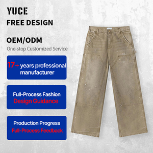 Jeans da <span class=keywords><strong>Uomo</strong></span> Personalizzati all'Ingrosso, Gamba Larga, Doppia Ginocchiera, Stile Carpenter, Blu Vintage con Tasche <span class=keywords><strong>Cargo</strong></span> - Product Image 2