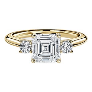 Anillo <span class=keywords><strong>de</strong></span> Compromiso con Tres Diamantes Cultivados en Laboratorio, Corte Asscher <span class=keywords><strong>de</strong></span> 3CT, <span class=keywords><strong>Piedra</strong></span> Lateral Redonda, Oro Sólido <span class=keywords><strong>de</strong></span> 10K, 14K, 18K, Certificado IGI CVD/HPHT - Product Image 1