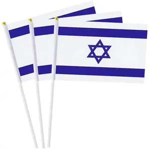 Sunshine Custom Israel Small Mini white blue Hand Hold Flags Israel Hand Flags Team Sport Banner Football Stick Flag