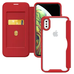 Casing ponsel kulit iPhone X XS, pelindung HP anti jatuh, sisipan kartu tahan guncangan, kulit TPU PC untuk iPhone X XS