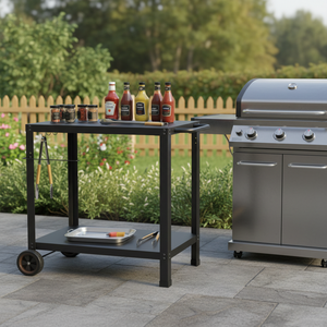 Luxurious Outdoor Double-Shelf metal Kitchen Cart <strong>BBQ</strong> Pizza Oven <strong>Stand</strong> for Outside Use - Product Image 4