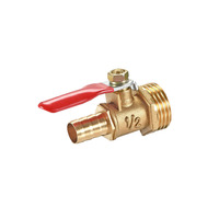 Robinet à bille en laiton sur mesure 1/8'' avec raccord cannelé, filetage mâle, poignée rouge pour eau, huile, gaz, robinet à bille cannelé 3/8''