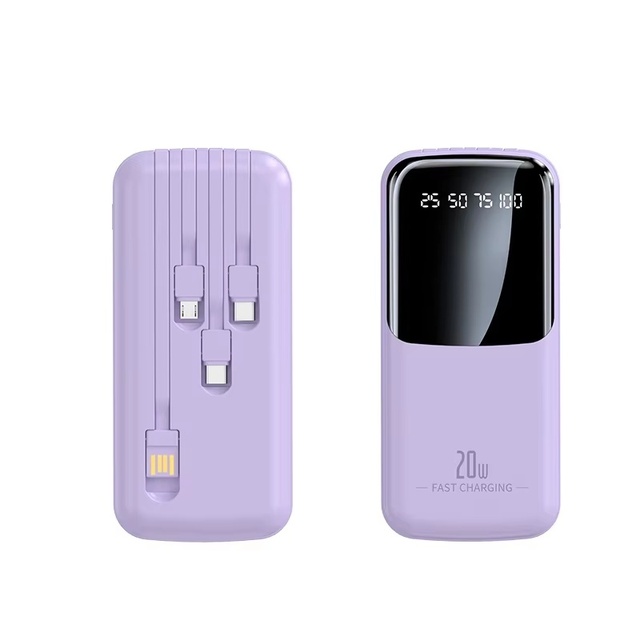 HDL OEM/ODM 10000mah Power Bank Fast Charging Digital Display USB-C Output PD 22.5W Powerbank Built in 4 Cables With Cord