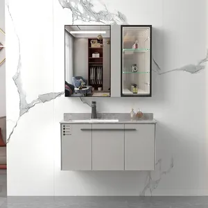 Elegant White Wall Mounted Floating Washbasin Cabinet Design MDF Bathroom Vanity Cabinets With Mirror