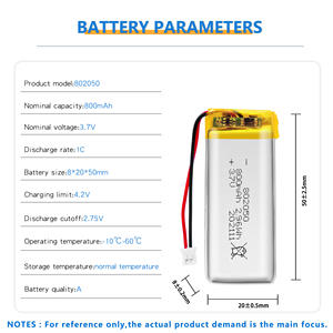 Batería de Iones de Litio 802050 de 800 mAh y 3.7 V, Baterías Recargables de Polímero Personalizadas al por Mayor de Alta Calidad - Product Image 4