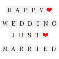 Bannière de mariage « Just Married » imprimée en sérigraphie sur papier, idéale pour la décoration de mariage, les guirlandes, les accessoires de photomaton et les enseignes de fête - Vente en gros