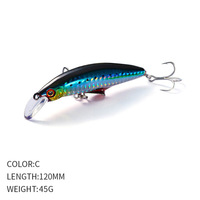 Leurre de pêche dur coulant type Minnow 120mm 45g, longue portée, appât artificiel avec hameçons triples pour la pêche en mer et la perche