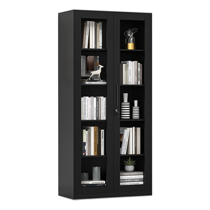 Manufacturer's Direct Sales Office Furniture Black Metal Cabinet Double Glasses Doors File Cabinet